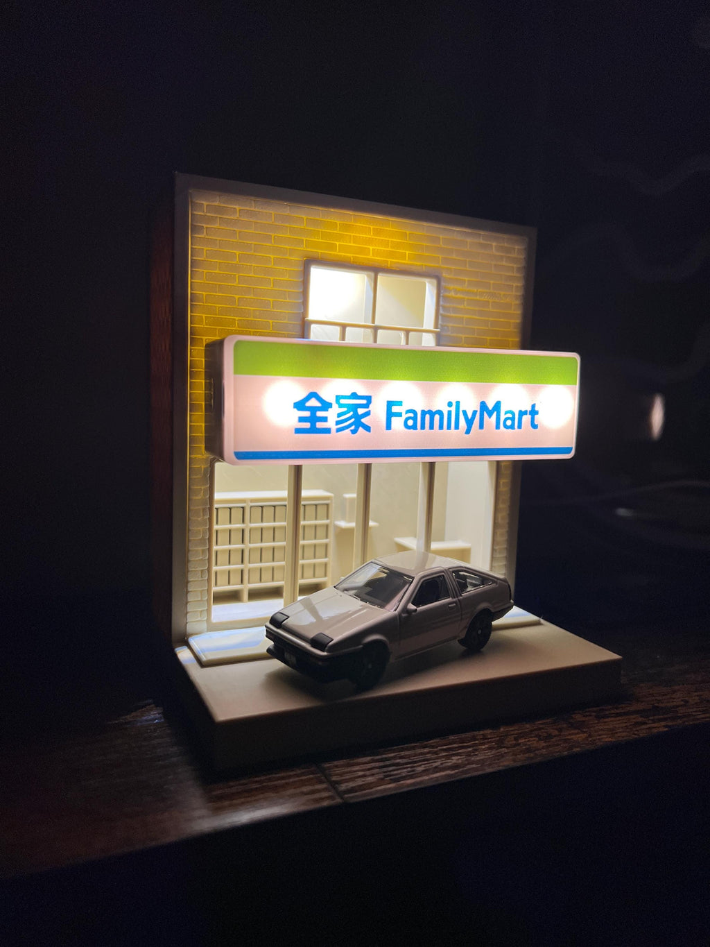 Japanese Storefront Lamp w/ Initial D AE86 Car – Anime Inspired Night Light, Shelf Nook