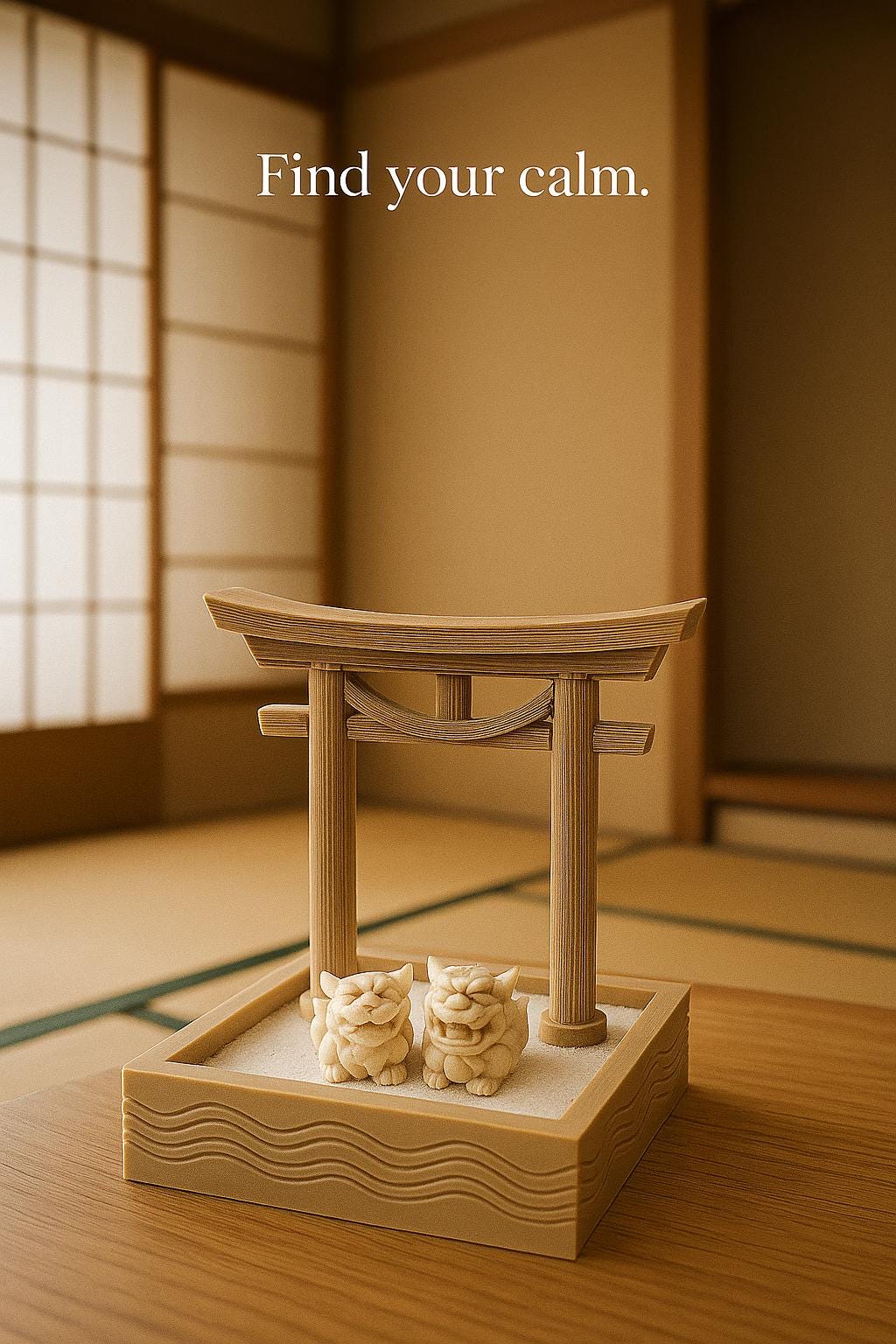 Japanese Style Torii Gate Desktop Zen Garden with Okinawa Shisha Dogs