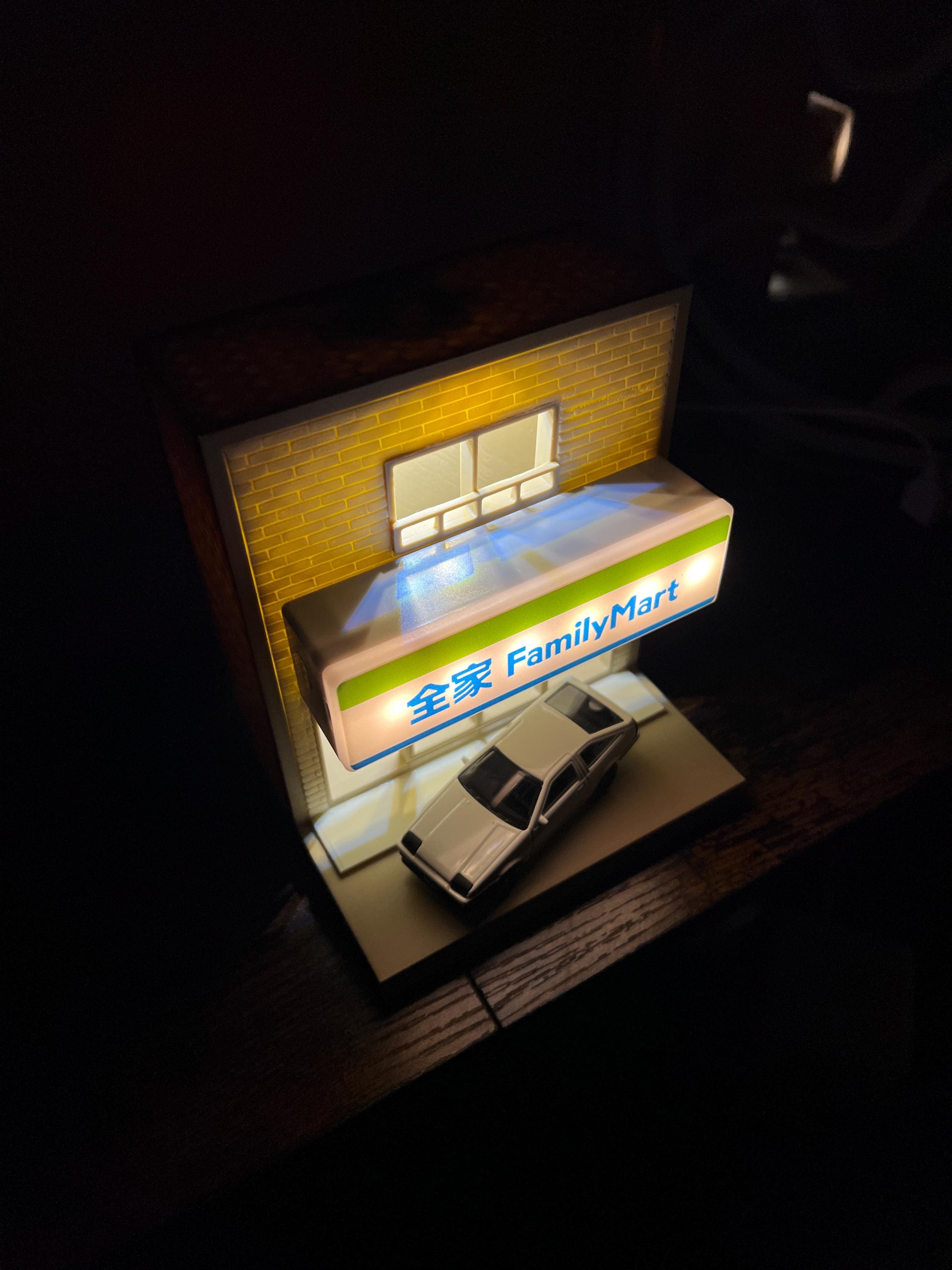 Japanese Storefront Lamp w/ Initial D AE86 Car – Anime Inspired Night Light, Shelf Nook