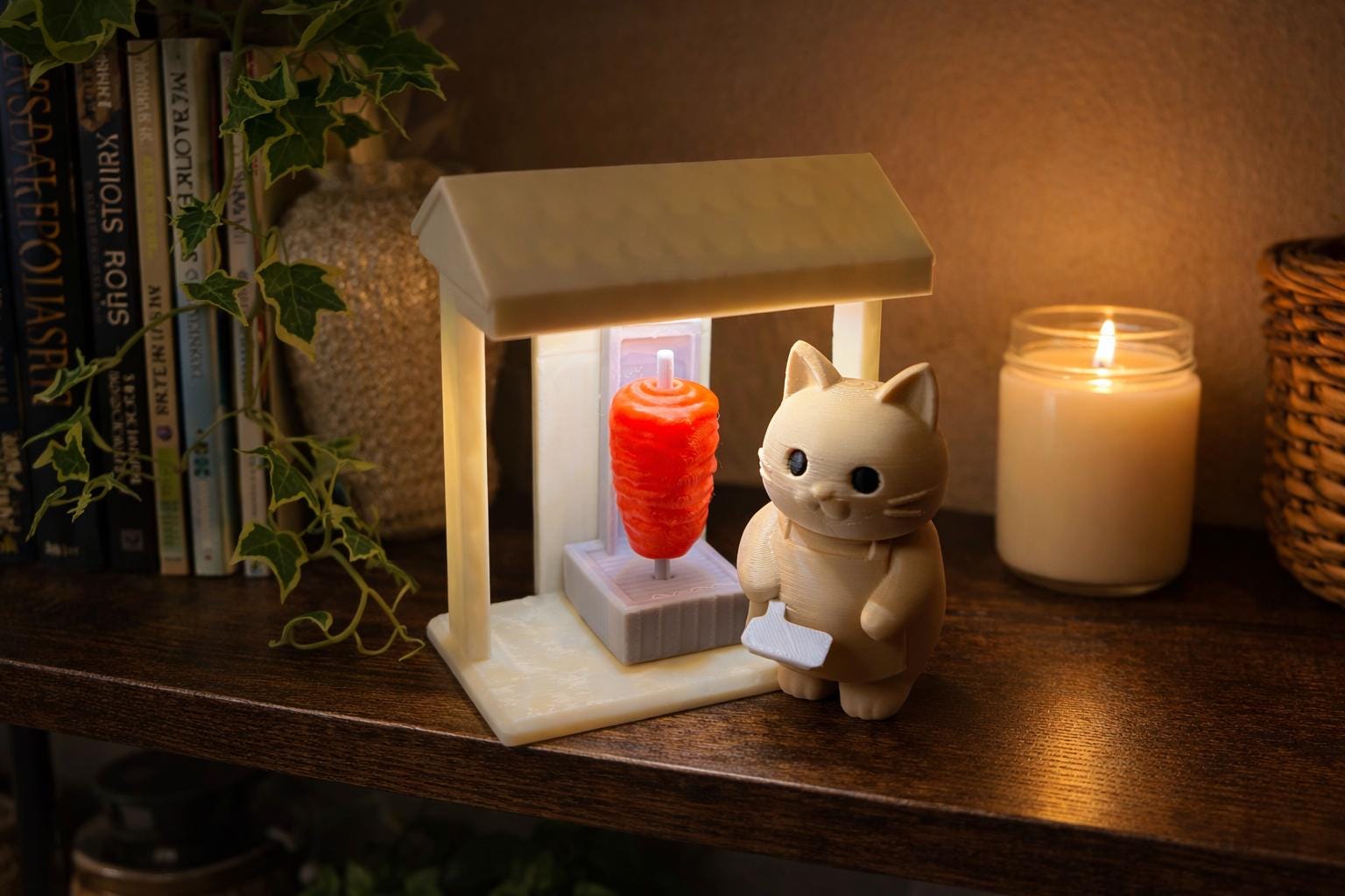 Cat Taco Chef Figurine – 3D Printed Mini Al Pastor Stand