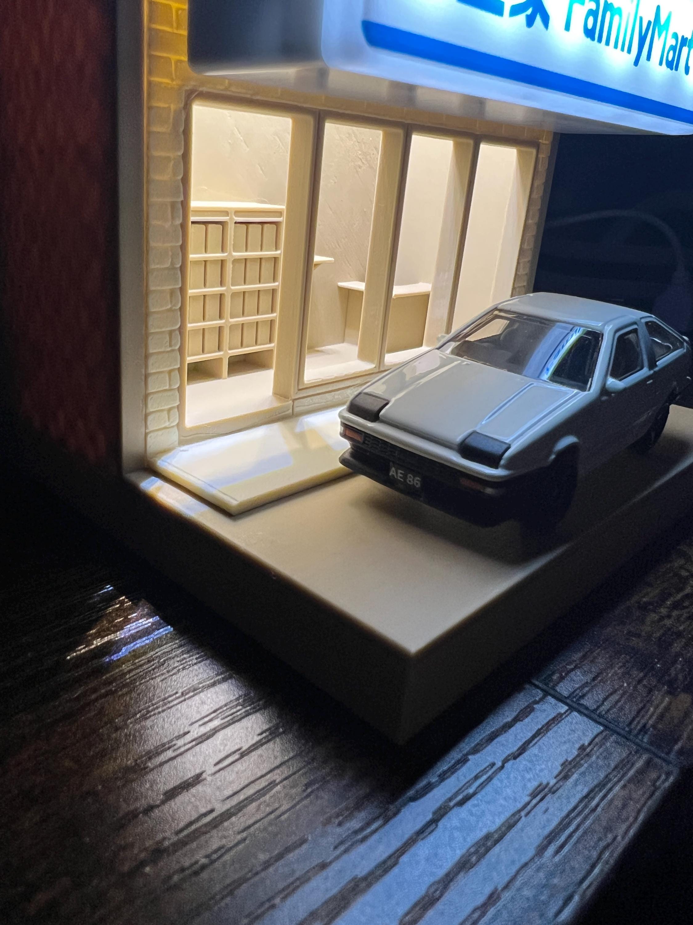 Japanese Storefront Lamp w/ Initial D AE86 Car – Anime Inspired Night Light, Shelf Nook