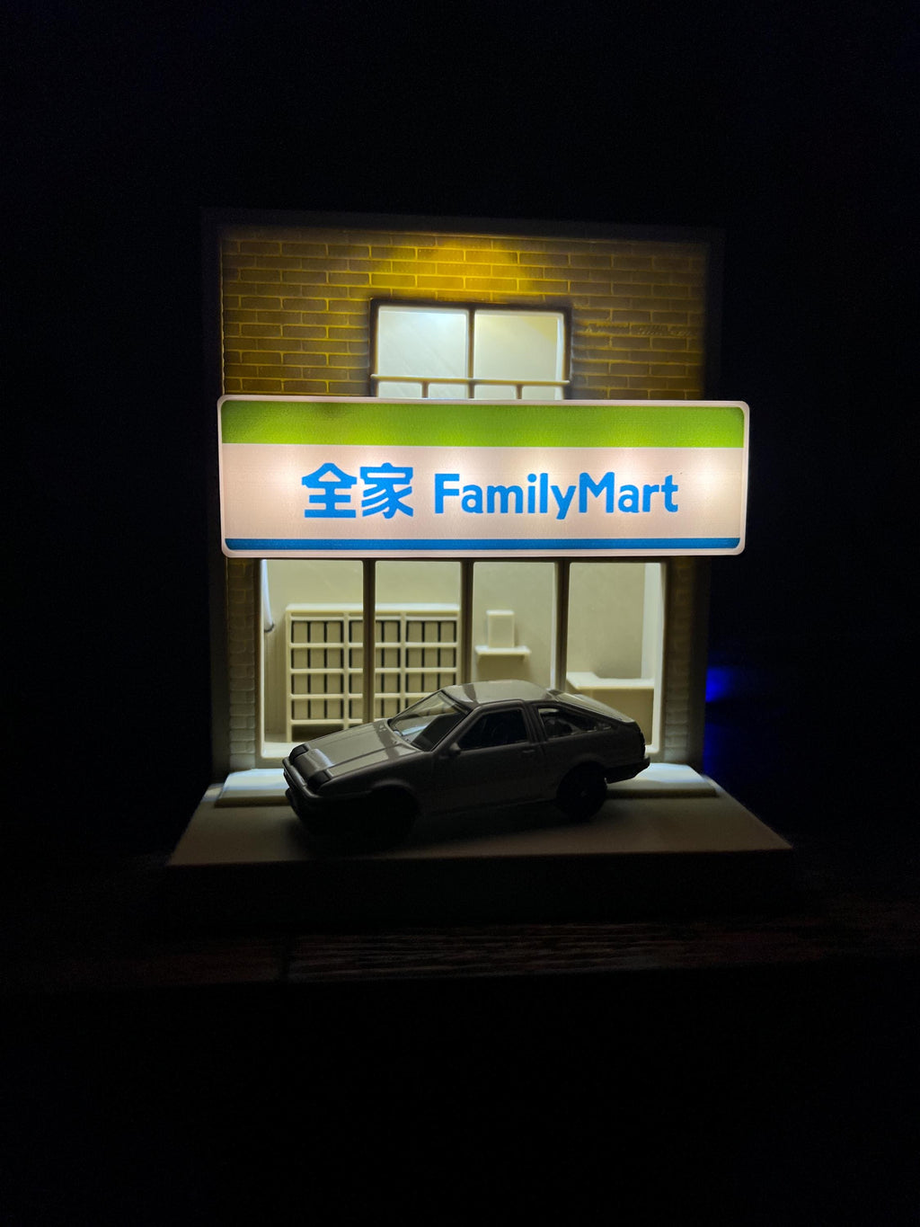 Japanese Storefront Lamp w/ Initial D AE86 Car – Anime Inspired Night Light, Shelf Nook