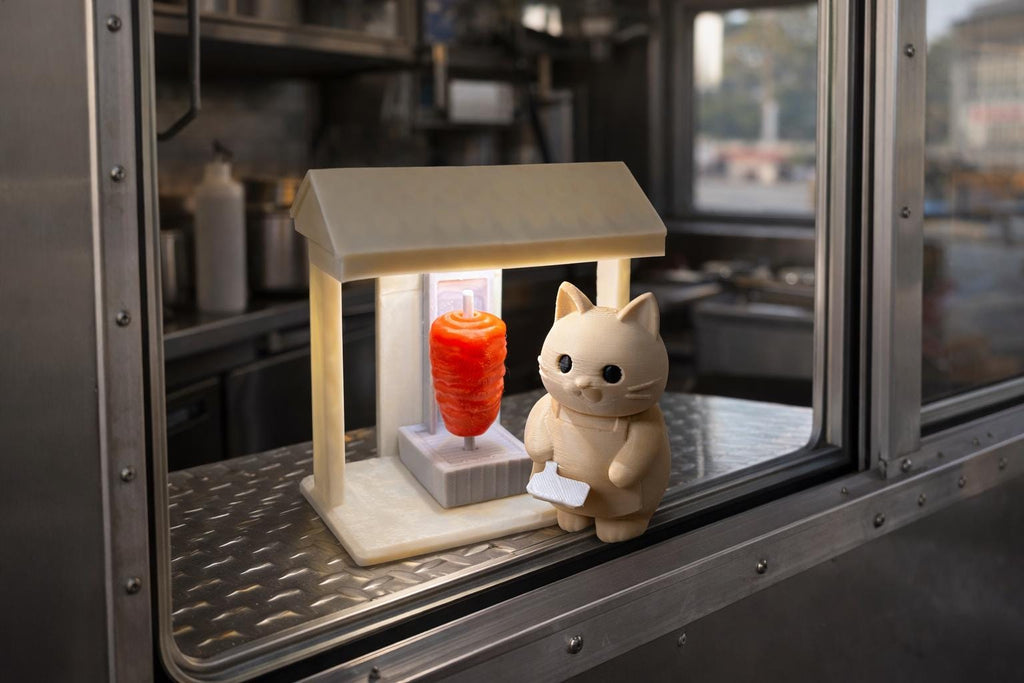 Cat Taco Chef Figurine – 3D Printed Mini Al Pastor Stand