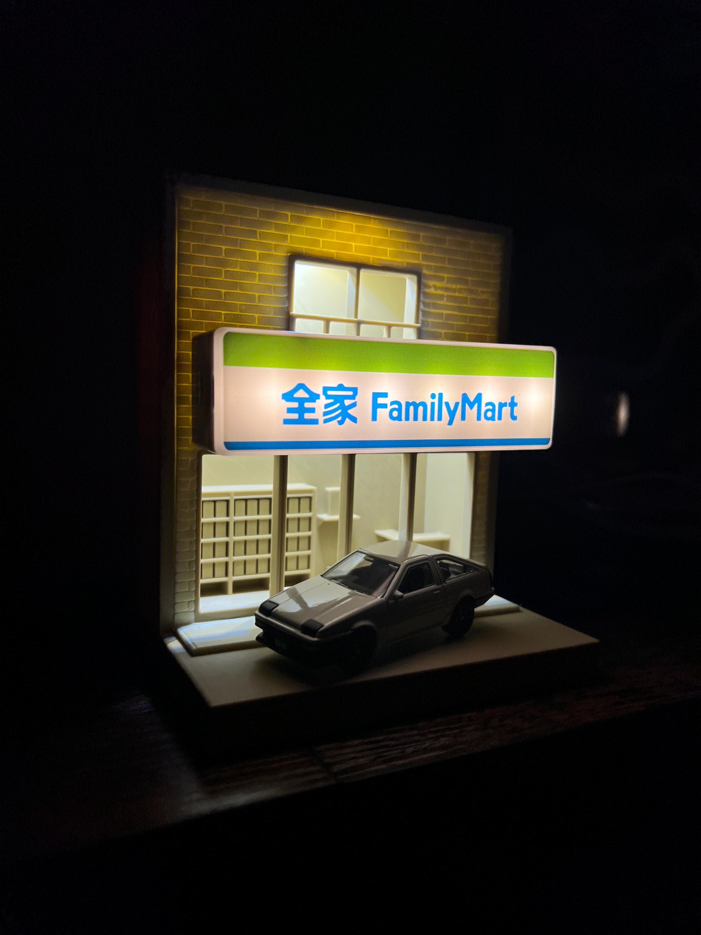 Japanese Storefront Lamp w/ Initial D AE86 Car – Anime Inspired Night Light, Shelf Nook
